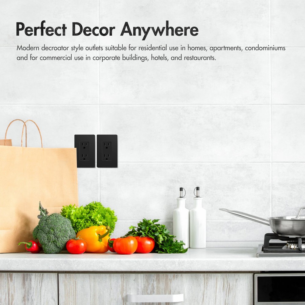 10Pack Black Outlet Socket, Decora Duplex Receptacle 15 Amp, 125 Volt With plate