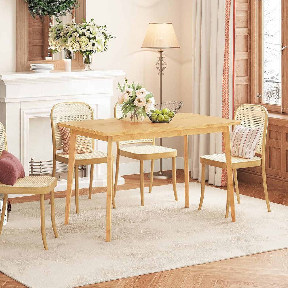 Dining Table Bamboo Dining Room Table 4-6 47.2" Rectangle Kitchen Table Office