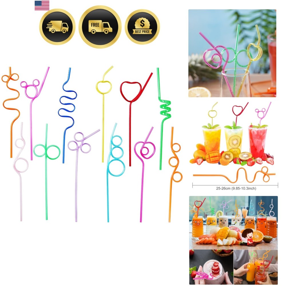 24 Pcs Silly Crazy Straws for Kids Reusable Plastic Loop Curly Crazy Drinking...