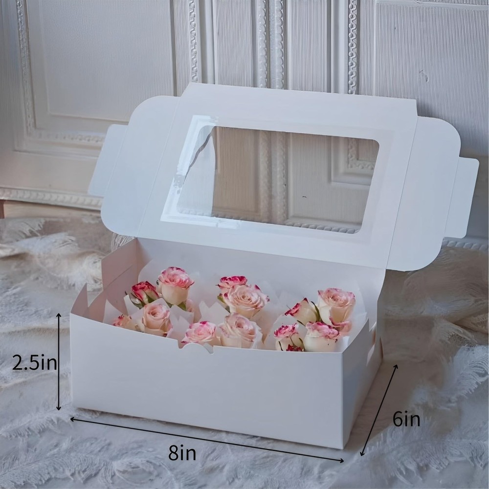 VANKUTL 8x6x2.5In 20pcs White Cookie Boxes with Window, Pastry white