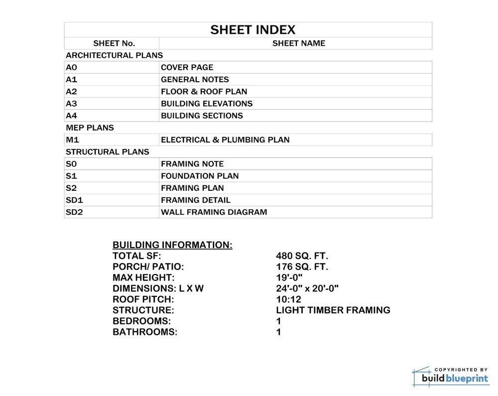 20' x 24' Budget Cabin Architectural Plans - PDF Download