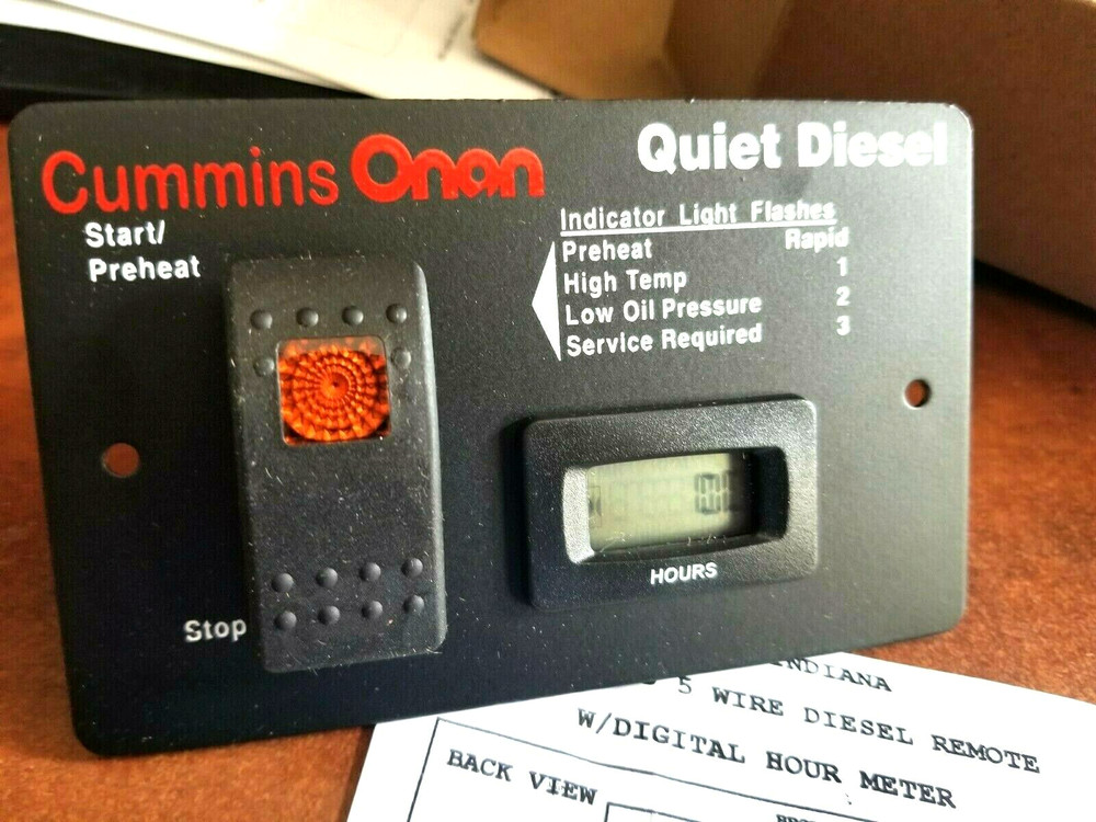 ONAN DIESEL SILENT REMOTE START SWITCH & DIGITAL HOUR METER QUIET 12V PANEL