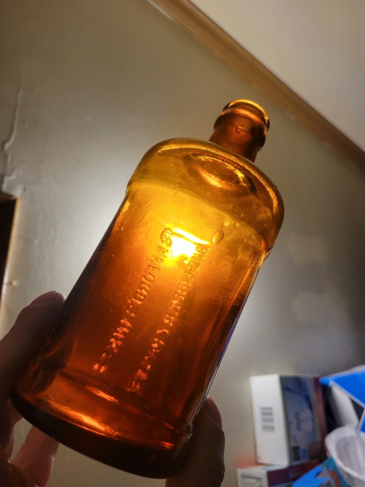 SANFORD'S INKS & LIBRARY PASTE PINT HAND BLOWN 7" TALL BOTTLE AMBER