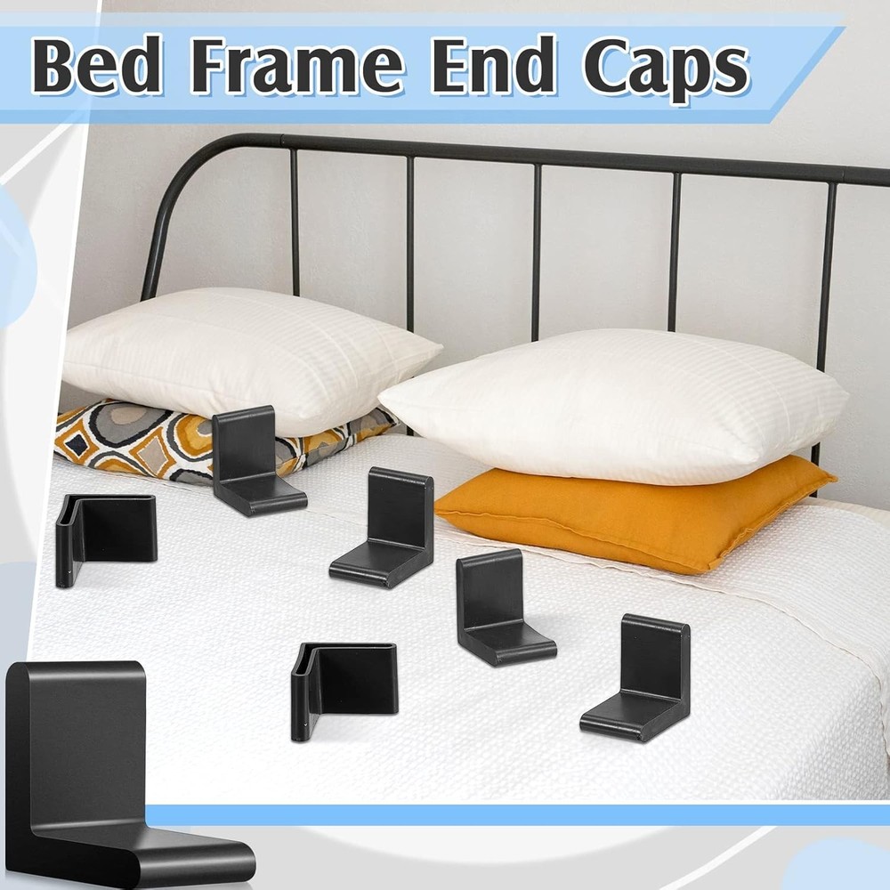 8 Pcs 1.5 Inch Bed Frame End Caps - Rubber Angle Iron L Shape Black