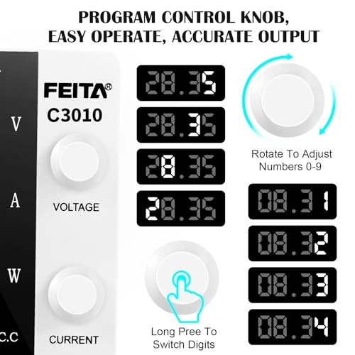 DC Power Supply Variable, 30V 10A Adjustable Switching Regulated 0-30V 0-10A