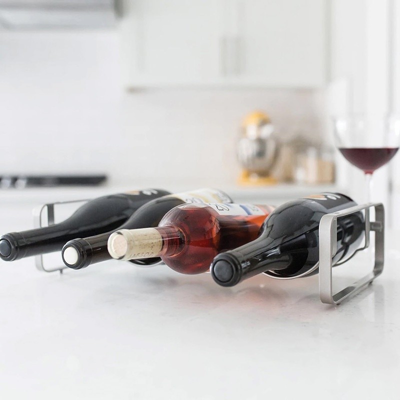 Stackable Steel Wine Rack Free-Standing 4 Bottle Organizer Compact Design New