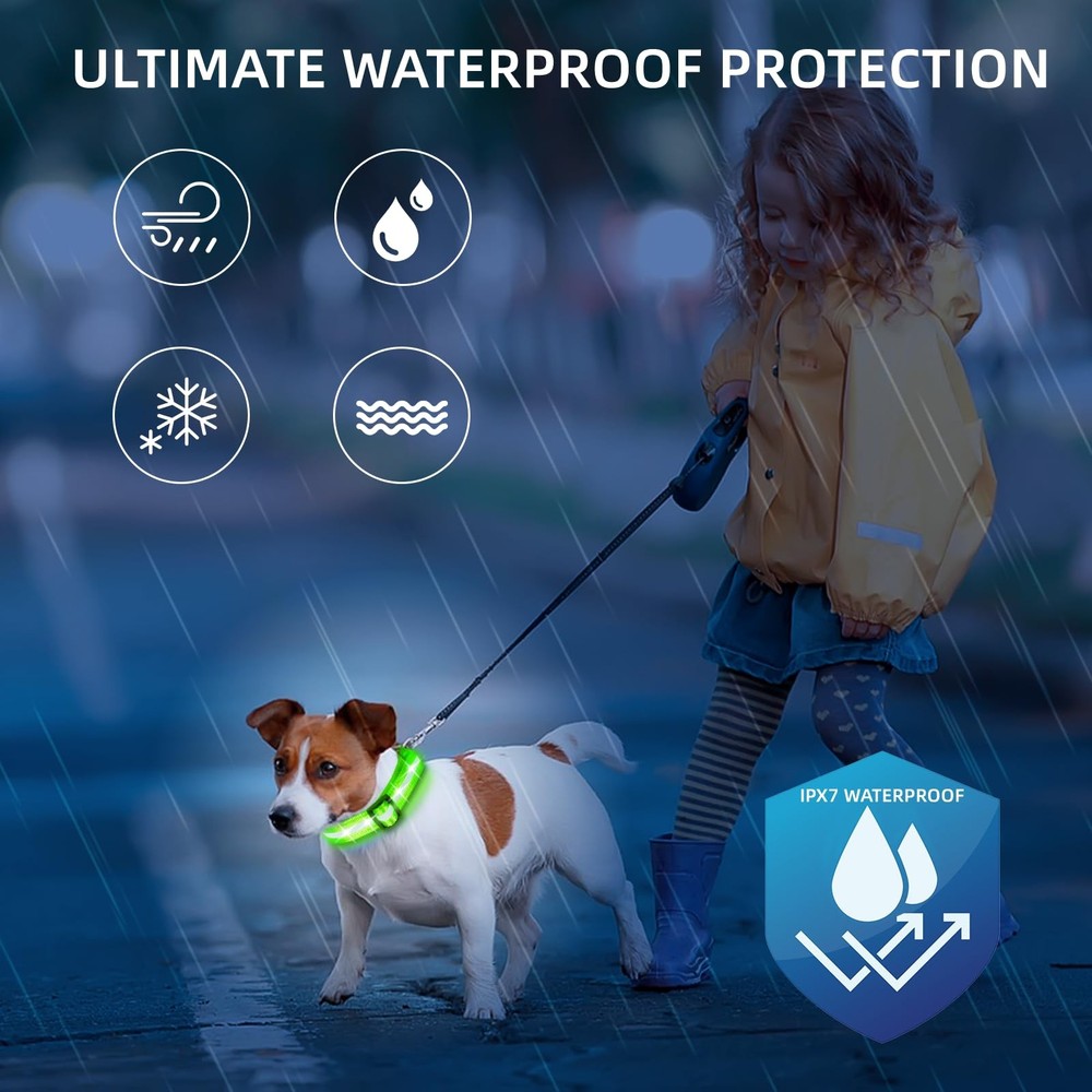 Super Bright Dog Collar - Fully Waterproof & Adjustable Glow Collar - USB-Rec...