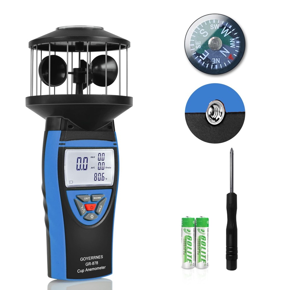Handheld Cup Anemometer with Compass, 93MPH Digital Wind Speed Meter, CFM Air...