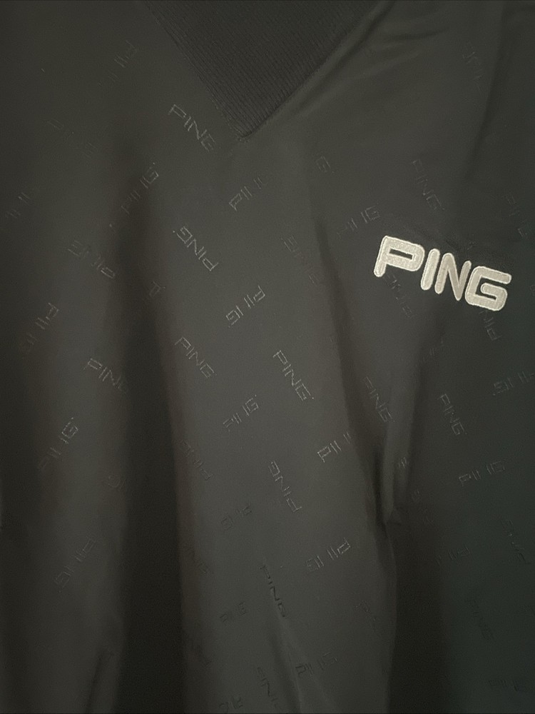 PING Karsten Short-Sleeve Windbreaker Pullover – Size S Black Logo Pattern