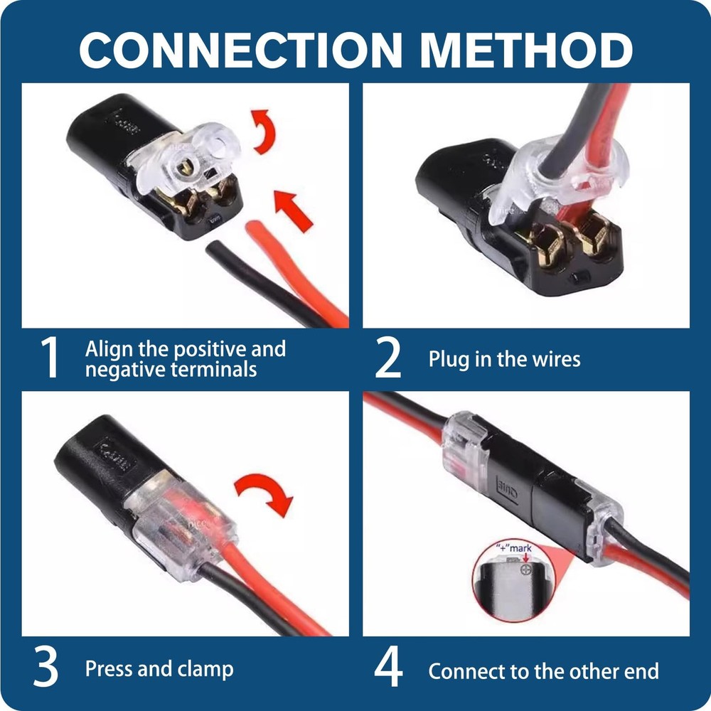 Double Wire Plug in Connector, 2-Pin Low Voltage Wire Connector with Locking ...