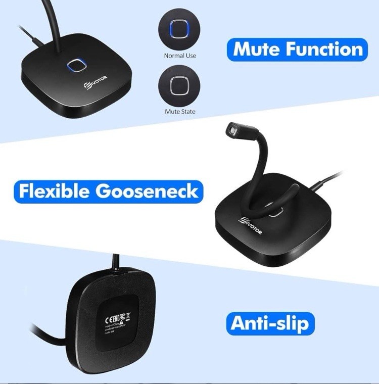 USB Microphone for Computer, Plug & Play with Built-in LED Light, Mute Button