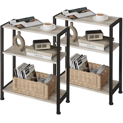 3-Tier Side Table Set of Small End Table, Sofa Side Table for Narrow 2 Greige