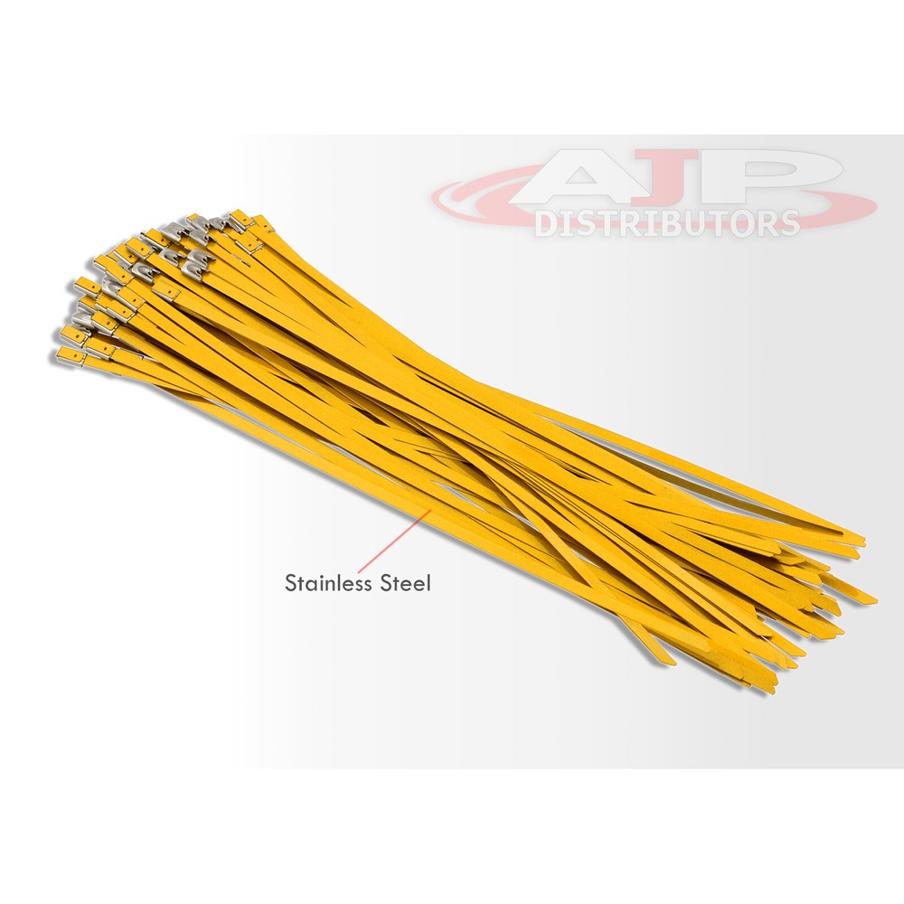 100PC 12" Stainless Steel Orange Self Locking Cable Zip Ties Catback Header Wrap