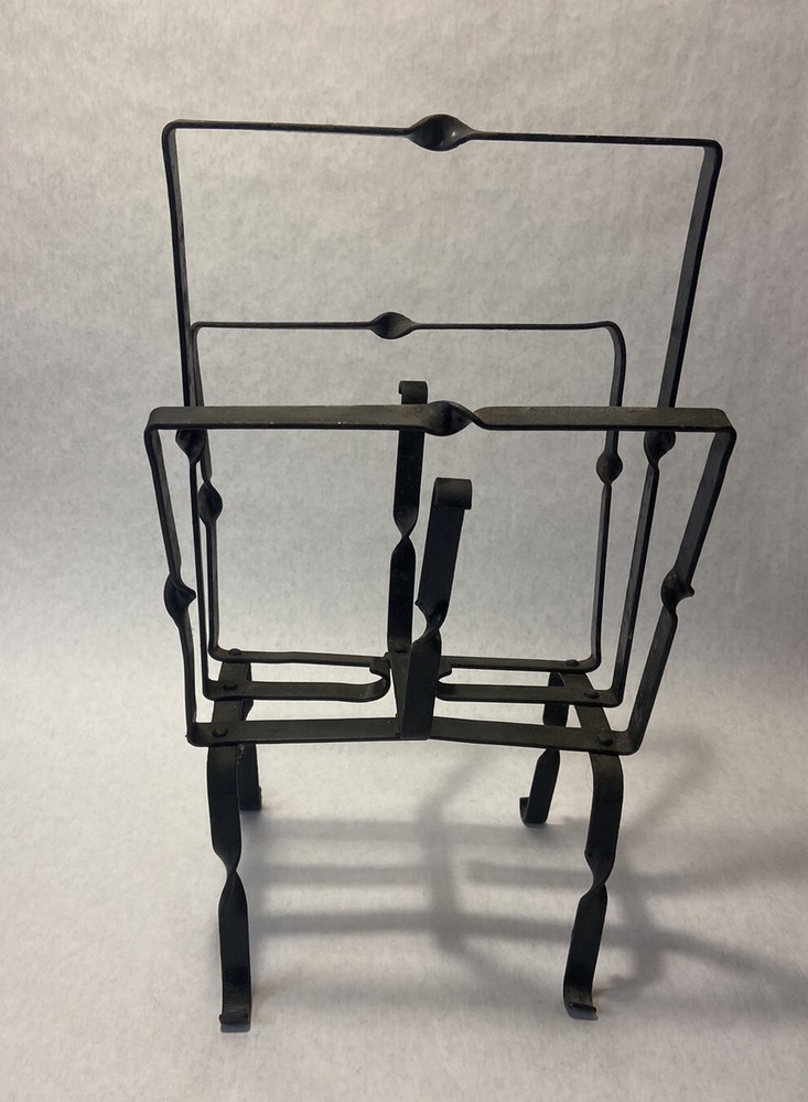 Vintage Rustic Black Wrought Iron Magazine Rack