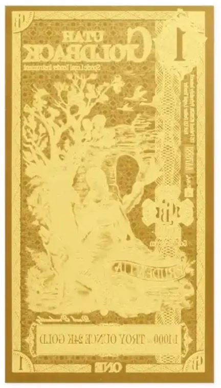 1 Utah Goldback ~ 1/1000th oz 24K Gold Foil Note ~ Authenticated