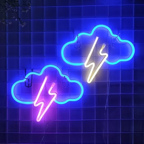 Cloud Lightning Neon Light,USB or 3-AA Battery Powered Neon Blue+Pink
