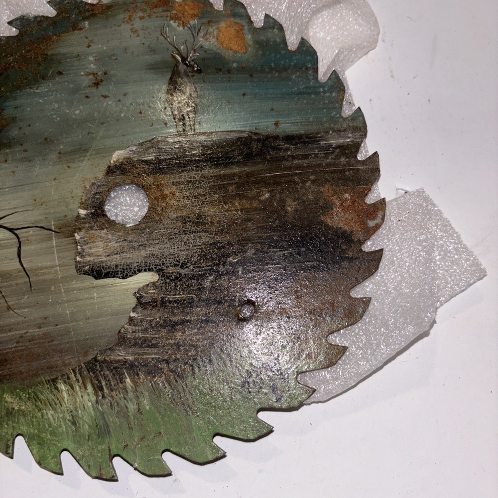 Hand Painted 7 Inch Saw Blade Deer Cliff Forest Rustic Folk