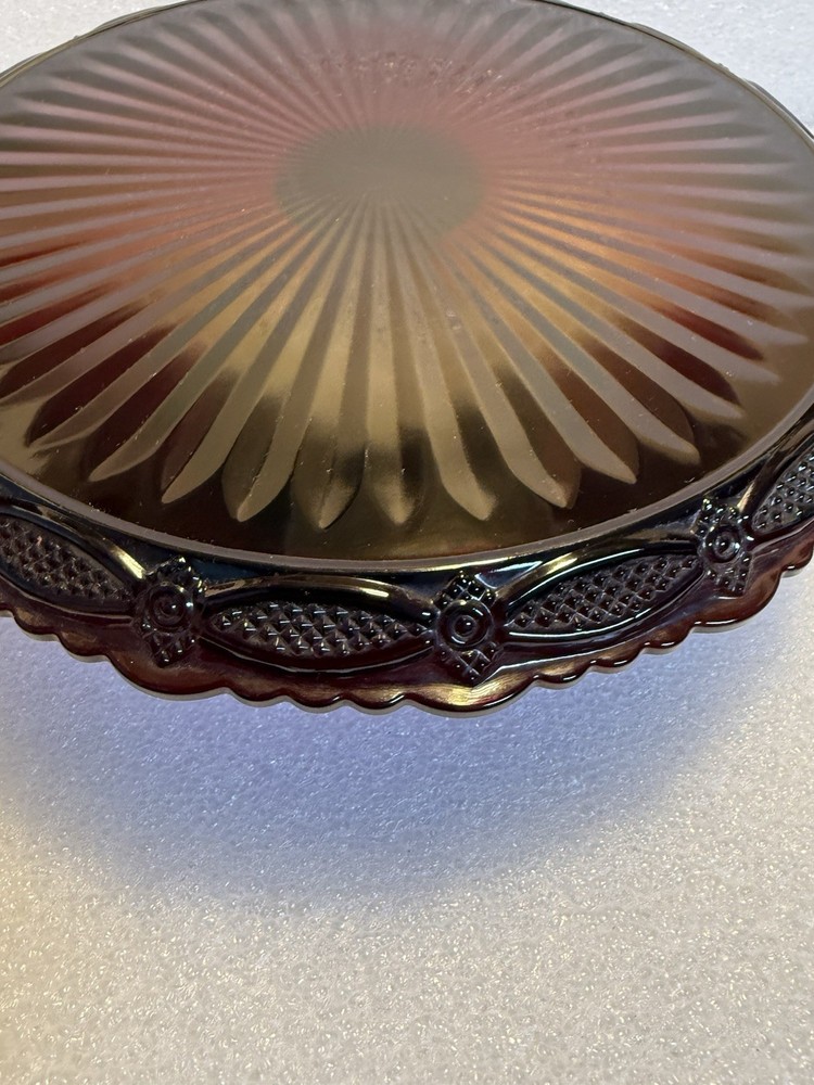 Vintage Avon 1876 Cape Cod Ruby Red Glass Pedestal Cake Stand EUC