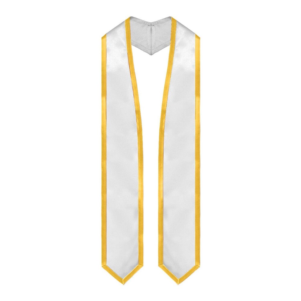 White/Gold Plain Graduation Stole with Trim Color & Classic End