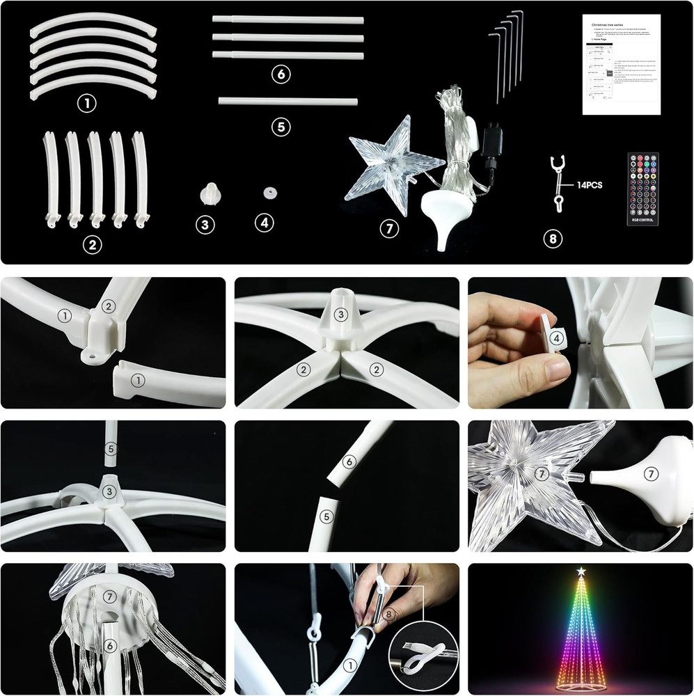 6FT Smart Cone Christmas Tree with Music Sync & Remote Control LED Lights