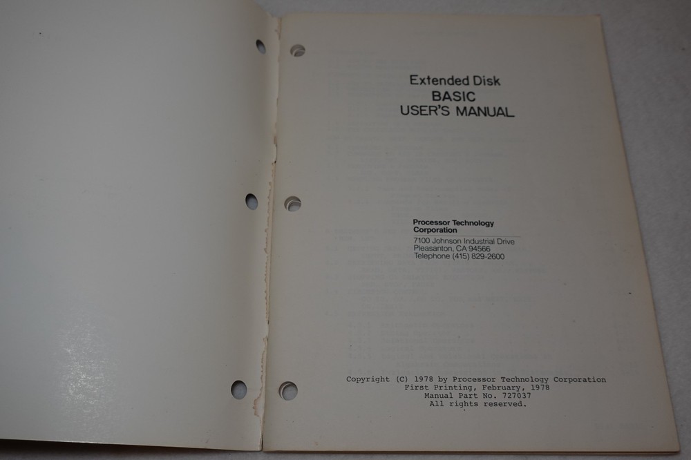 Processor Technology Extended Disk BASIC 1978 Vintage Original User's Manual