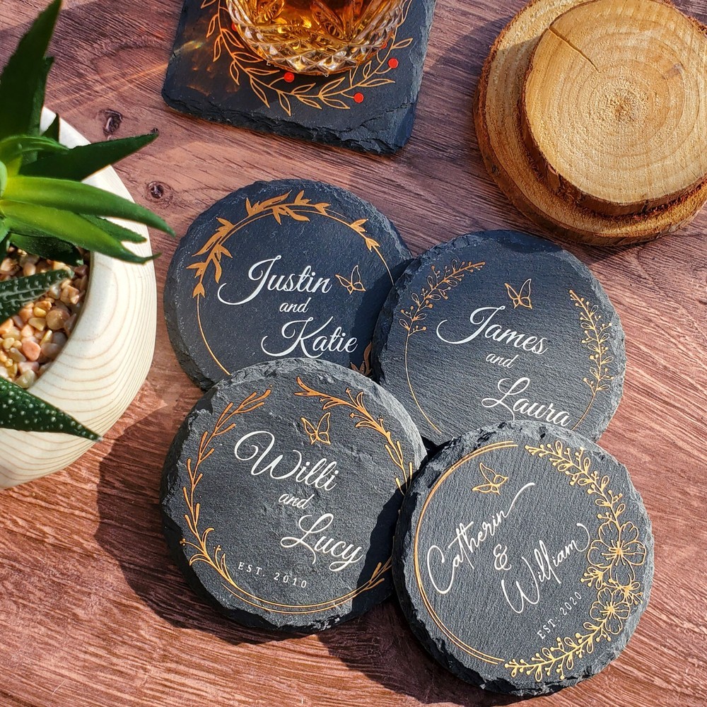 Custom Made Monogram Personalized Slate Stone Drink Coasters SLCCT