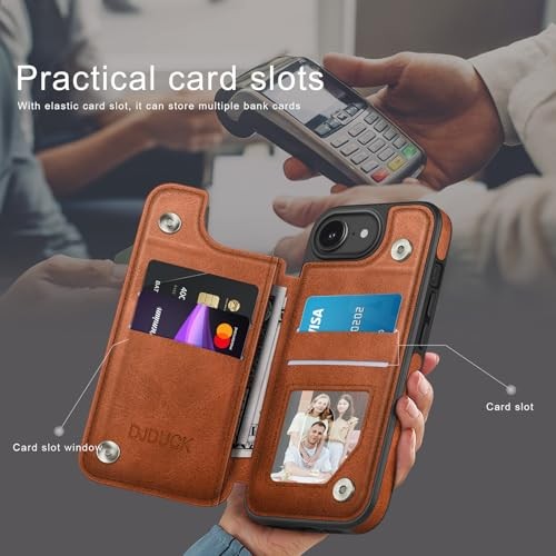 Designed for iPhone 16e 6.1"/iPhone 17e 6.1" Case Wallet with A - Light Brown
