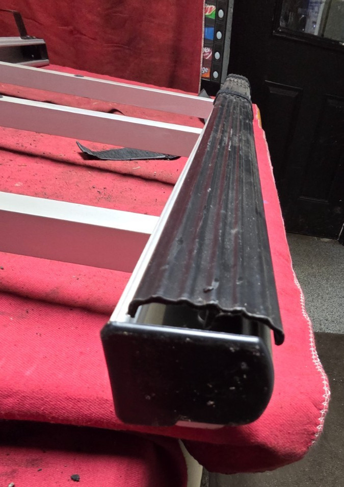 VOLVO FOLDING UPPER BUNK LADDER, BLK RUBBER , 8078803, MISSING BLK TREAD,