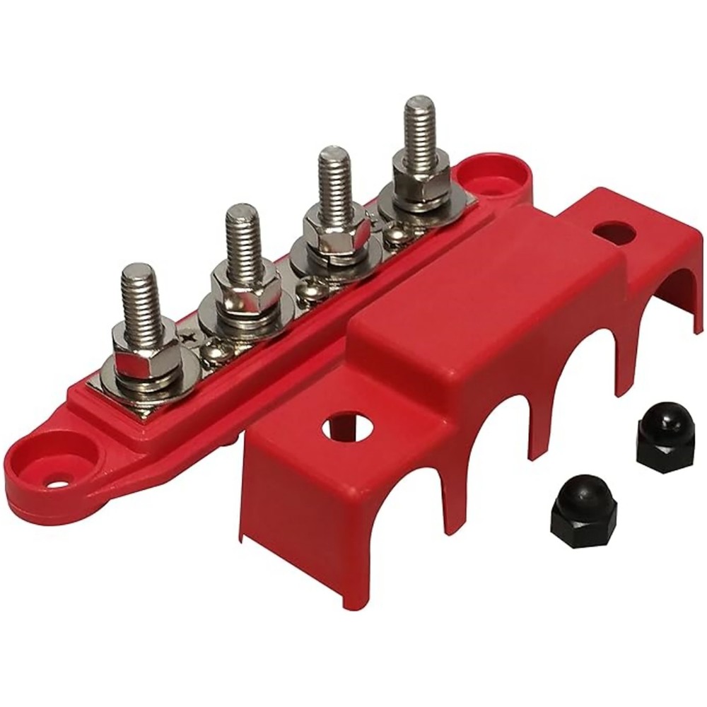Replacement 5/16" 4 Stud Power and Ground Distribution Block with Cover M8 Red