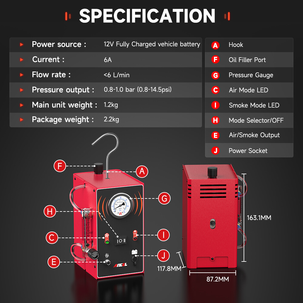 ANCEL S300 LITE Automotive EVAP Smoke Machine Diagnostic Leak Detection Tool