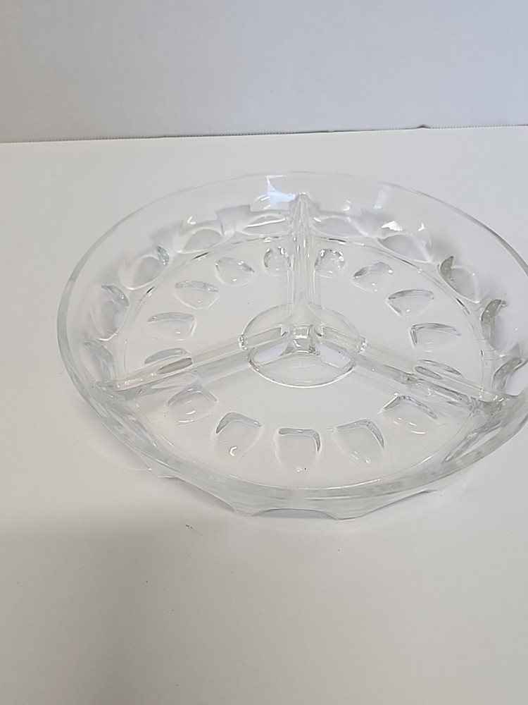 Clear Glass Divided Dish 3 Sections Serving Plate Candy Cheese
