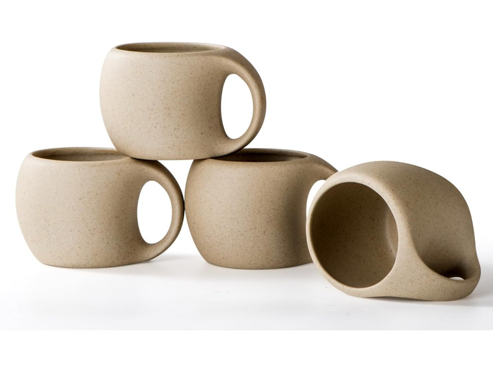 4 Ceramic Espresso Cups with Handle 6 OZ Set Modern Tea Small Retro Neutral