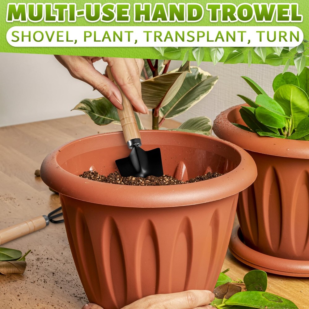 Small Garden Tools - 3 Pcs Mini Set with Black, Light Brown