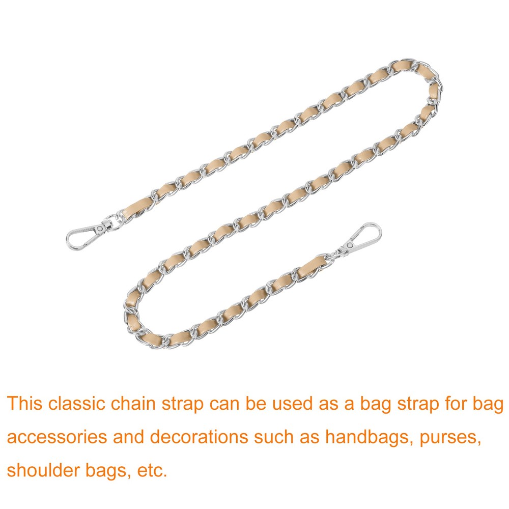 Purse Strap, 24" Leather for Shoulder Strap (Khaki, Silver)