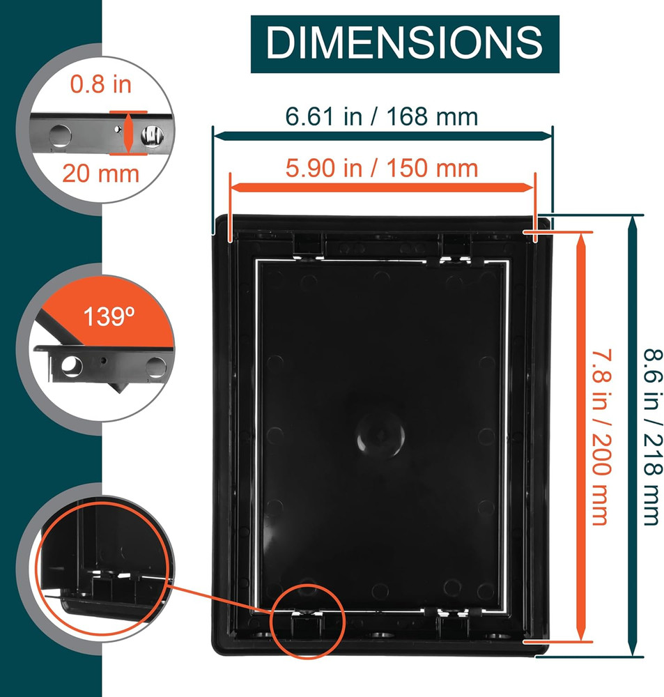 6" X 8" Black Plastic Access Panel - Drywall Wall Access Door for Plumbing, Elec