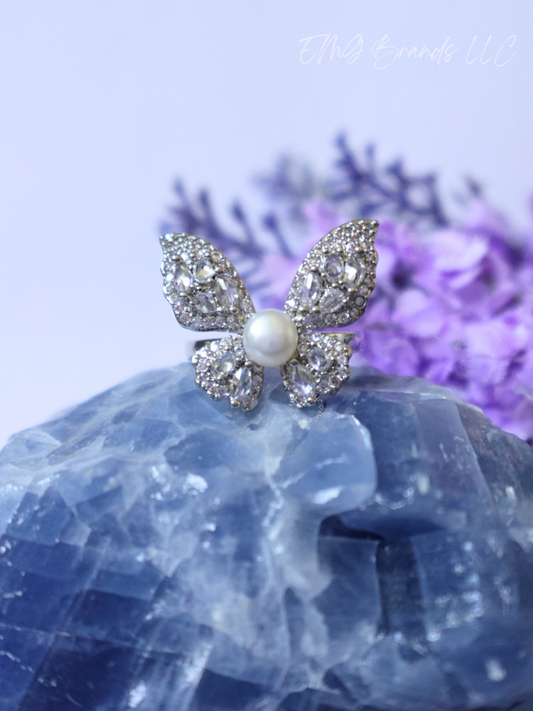 Butterfly Pearl CZ Ring