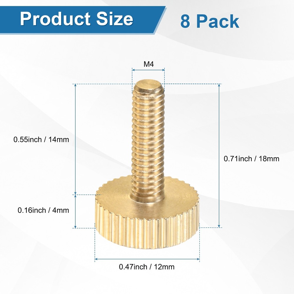 8-Pack Knurled Thumb Screws, M4x14mm Solid Brass Flat Head Knurled Bolts