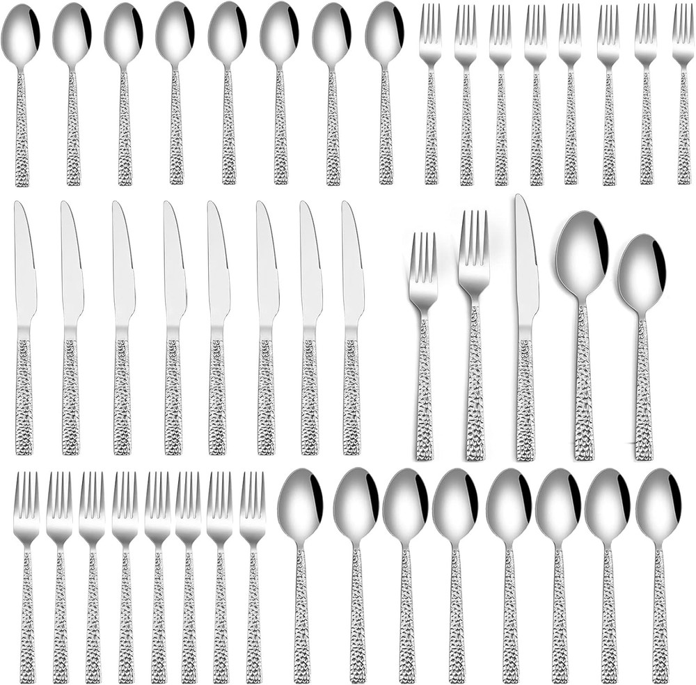 Hmered Sierware Set, Stainl Steel Flatware for 8, Eating