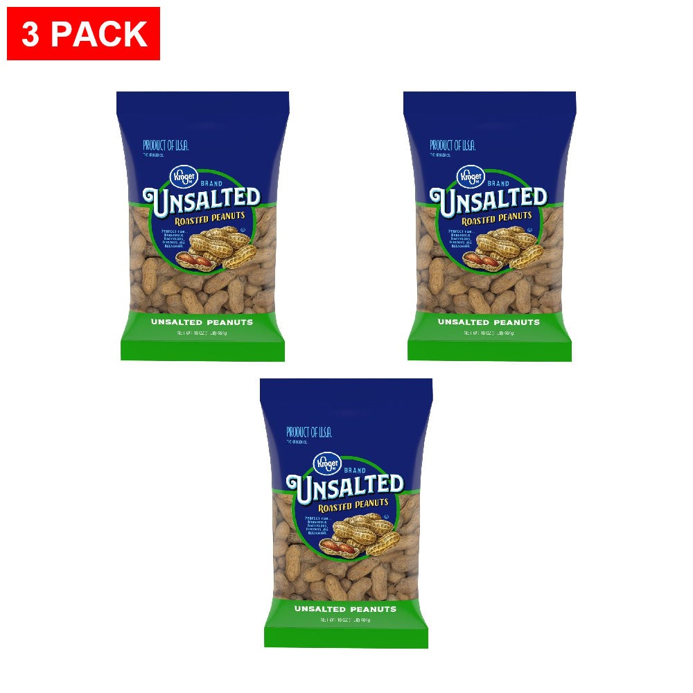 Kroger Unsalted In-Shell Peanuts 16 oz - Pack of 3
