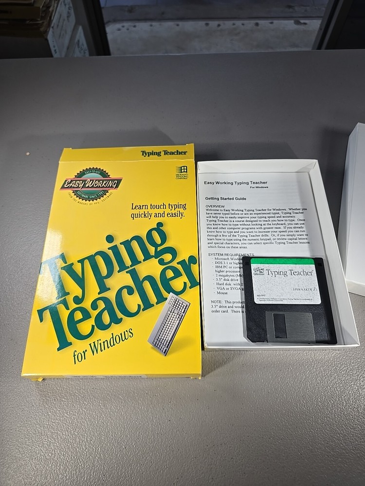 Vintage Easy Working Spinnaker Typing Teacher For Windows 3.5" Diskette