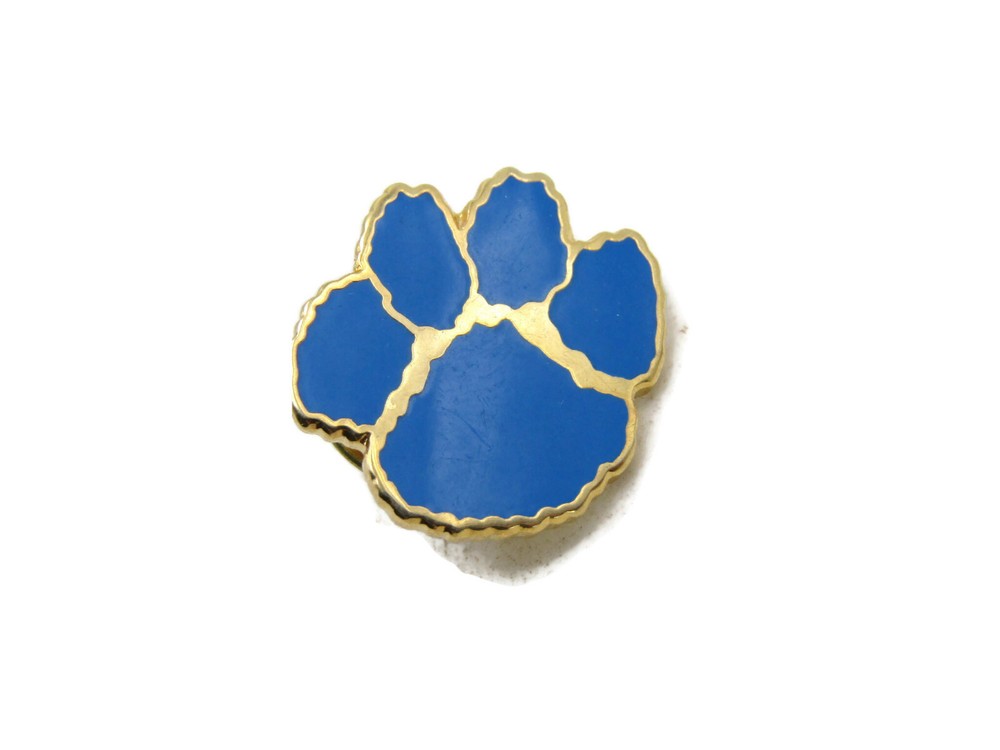 Blue Paw Print Pin & Gold Tone