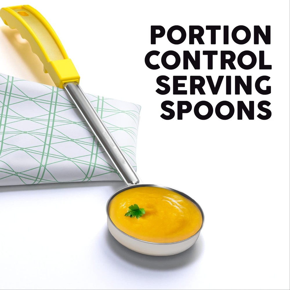 Portion Control Serving Spoons 8 PCS Set, Solid Perforated Scoop, Ladle 14 In
