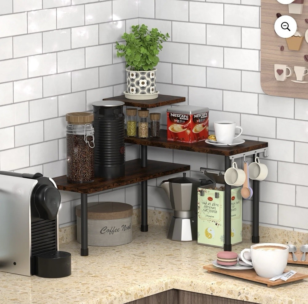 Ollieroo 3 Tier Kitchen Countertop Shelves Rustic Brown - A0069