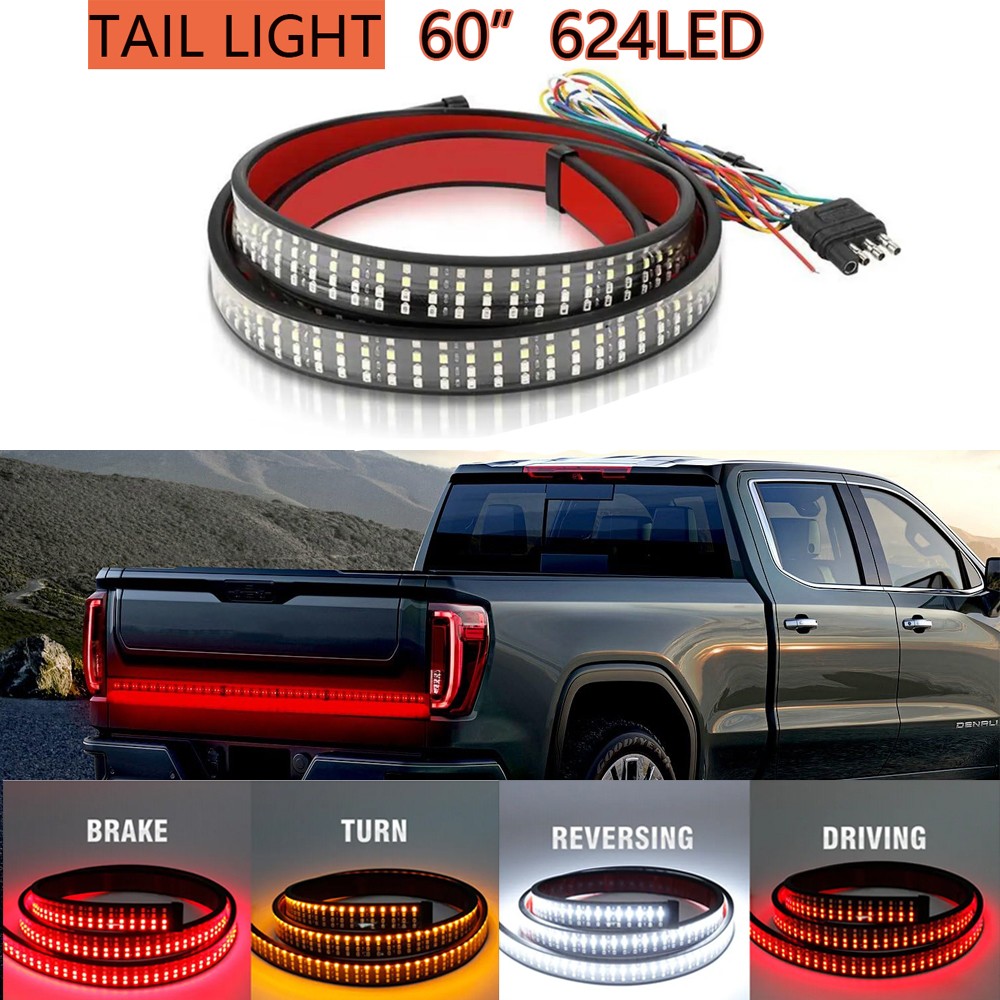 For Chevy Silverado LED Tailgate Light Bar 60" Triple Row 4 Row 6-Function Strip
