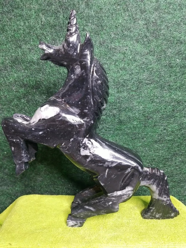 HAND CARVED 11 INCH SOLID ONYX UNICORN STATUE