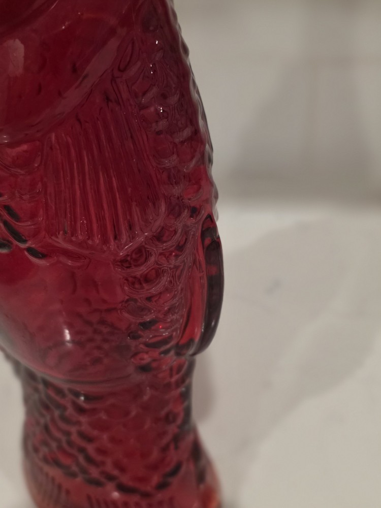 Red Glass Fish-Shaped Collectible Bottle