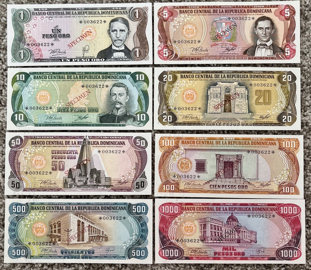 1978 Dominican Republic Banknote Specimen UNC Set