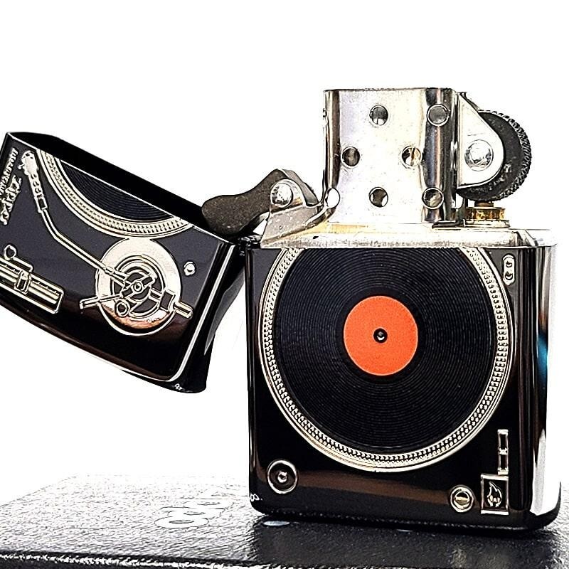 Zippo Record Silver Plated Black Nickel Single Sided Processing Lighter