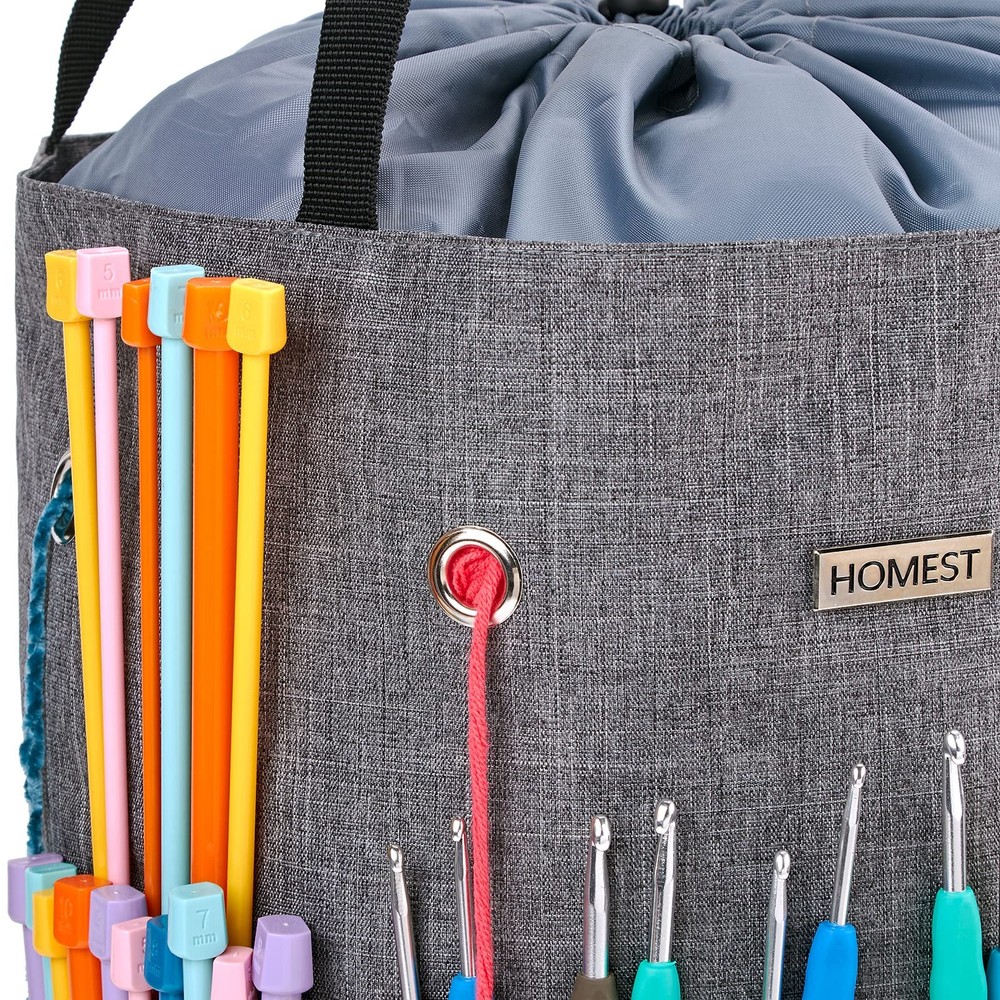 Large Crochet Bag with Customized Front Compartment for Knitting Accessories,...