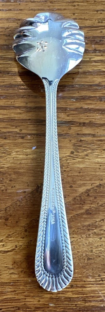 WALLACE Wickham Deep Silverplate Serving Sugar Spoon Flatware Fan Bead 6”